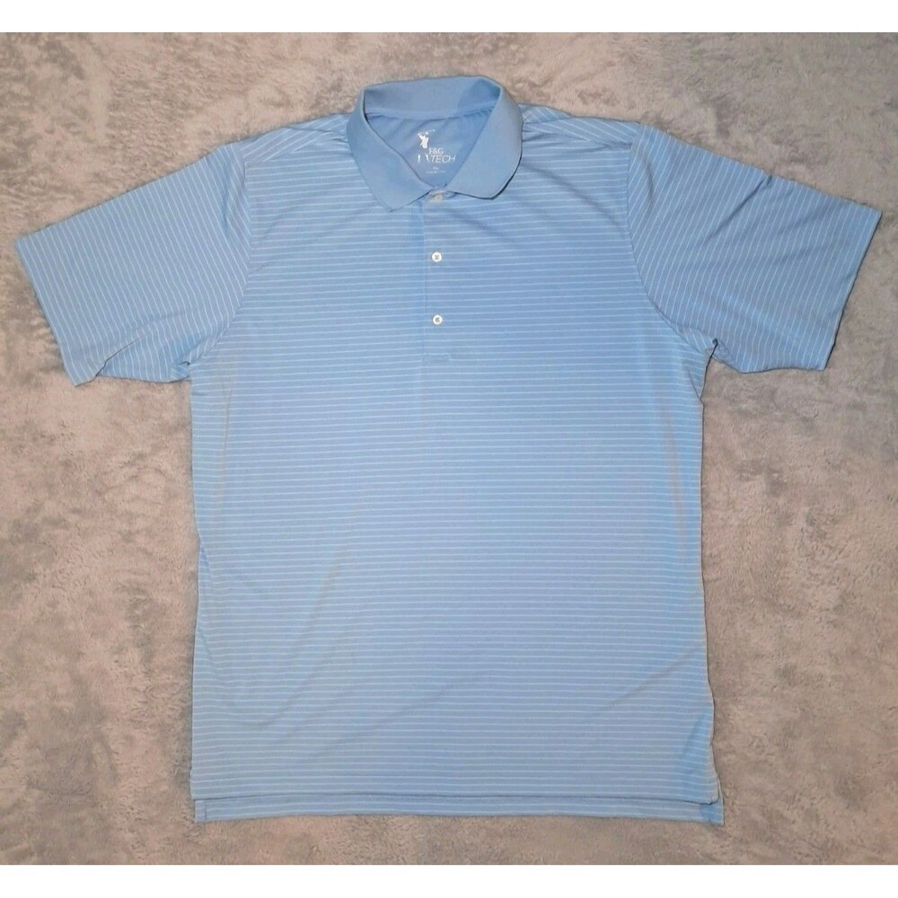 F & G Tech Polo Shirt Mens XL Blue Striped Performance Fairway & Greene